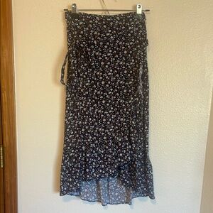Floral Black Midi Wrap Skirt